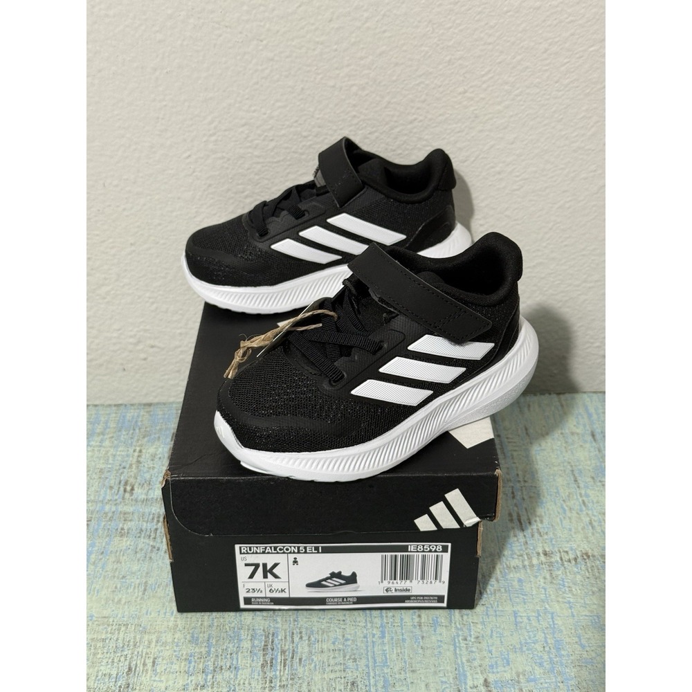 Adidas Runfalcon 5 Kids Boys Girls Black White Sneakers New